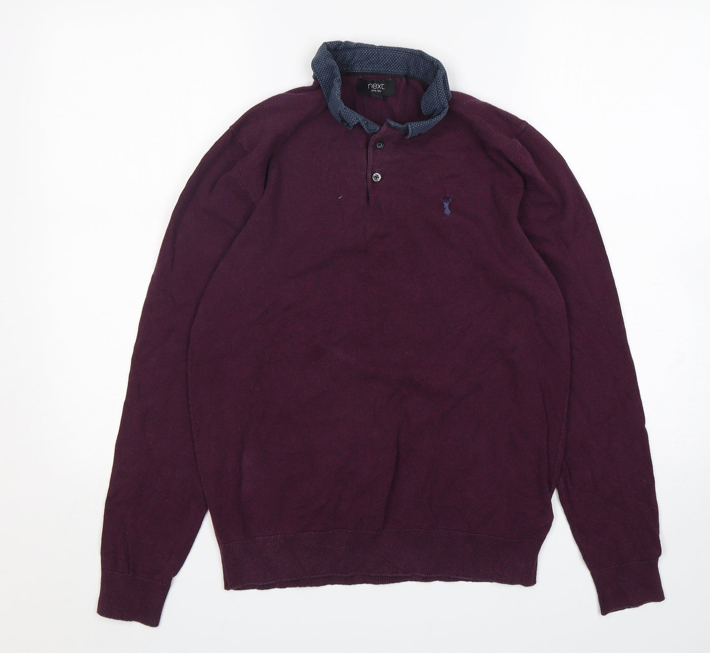 NEXT Mens Purple Collared  Cotton Pullover Jumper Size M