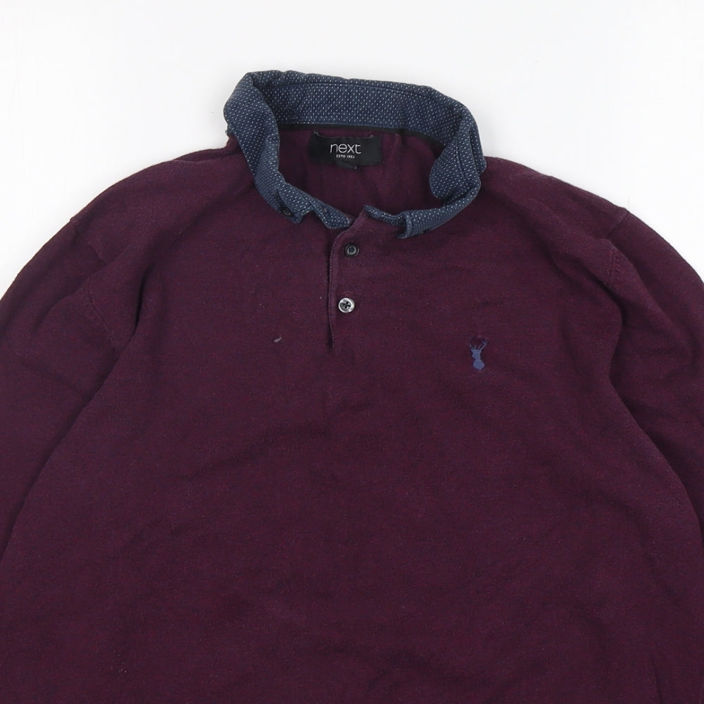 NEXT Mens Purple Collared  Cotton Pullover Jumper Size M