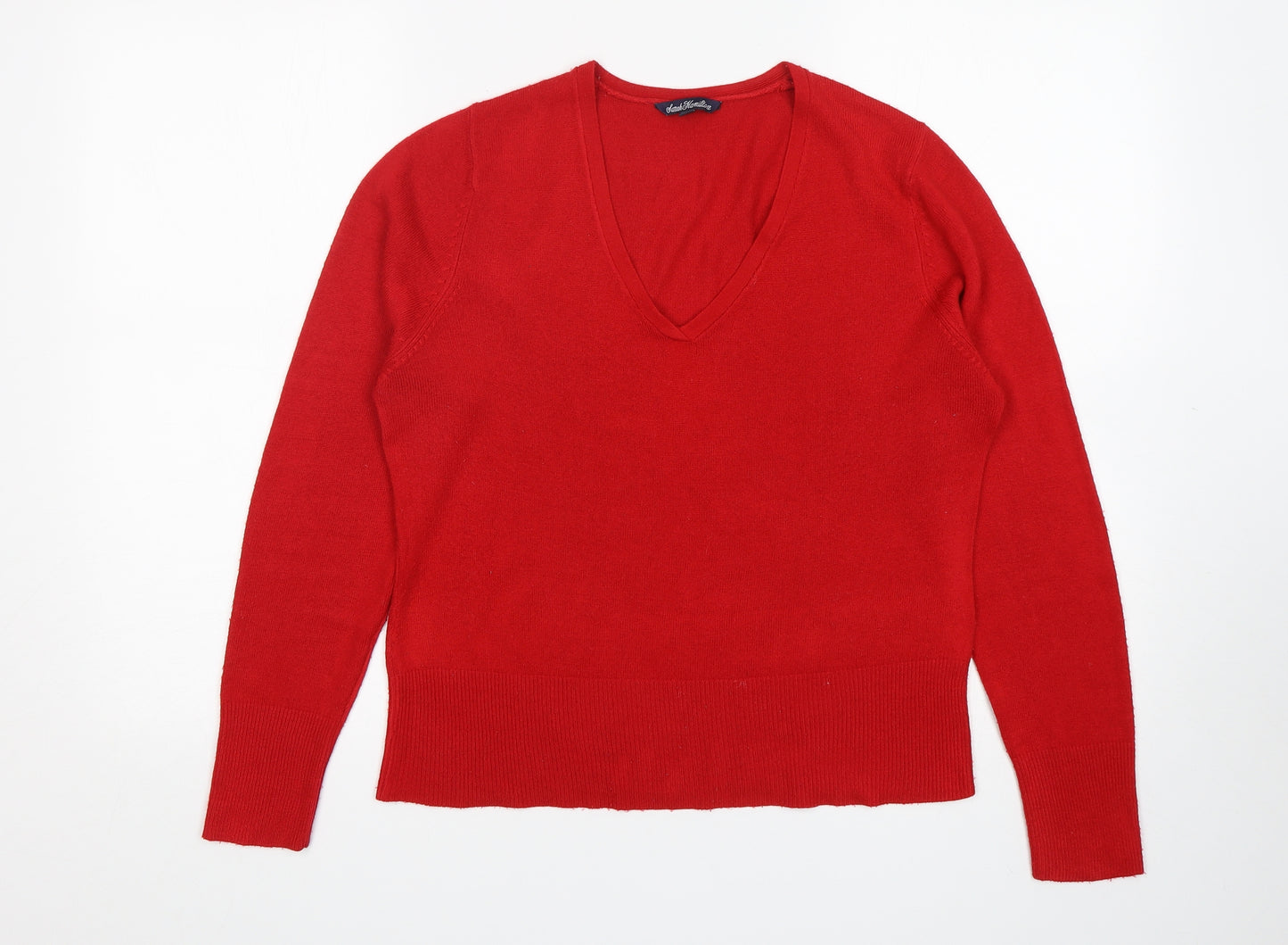 Sarah Hamilton  Womens Red V-Neck  Acrylic Pullover Jumper Size M