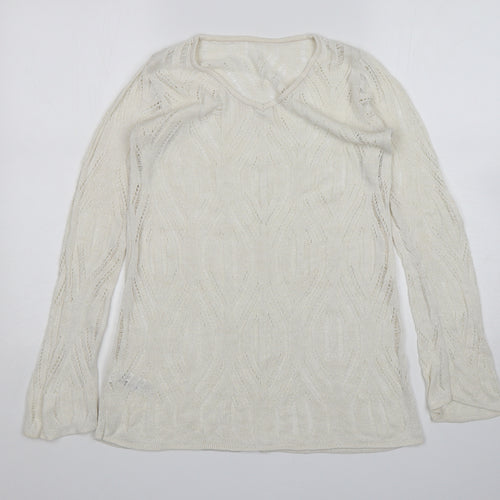 St Micheal Womens Beige V-Neck  Acrylic Pullover Jumper Size 10