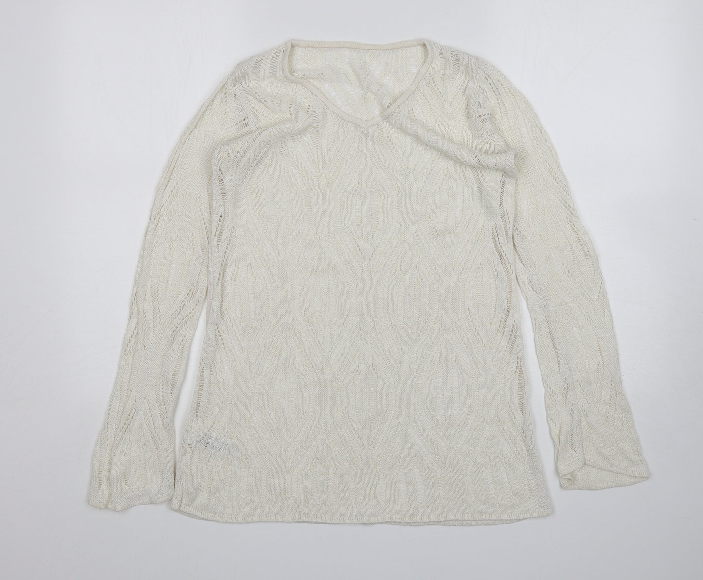 St Micheal Womens Beige V-Neck  Acrylic Pullover Jumper Size 10