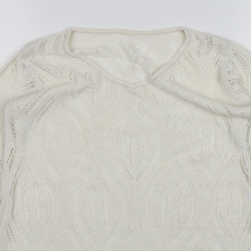 St Micheal Womens Beige V-Neck  Acrylic Pullover Jumper Size 10