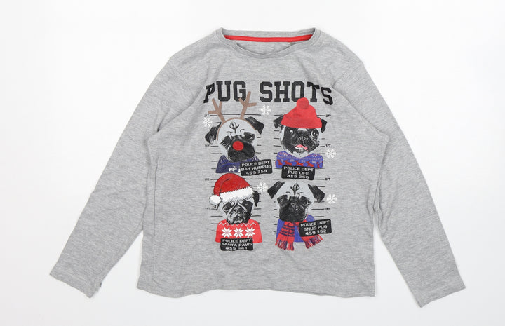 George Boys Grey Cotton Pyjama Top Size 11-12 Years - Christmas Pug
