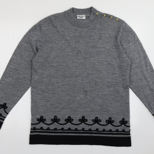 reldan Womens Grey Crew Neck Geometric Acrylic Pullover Jumper Size L