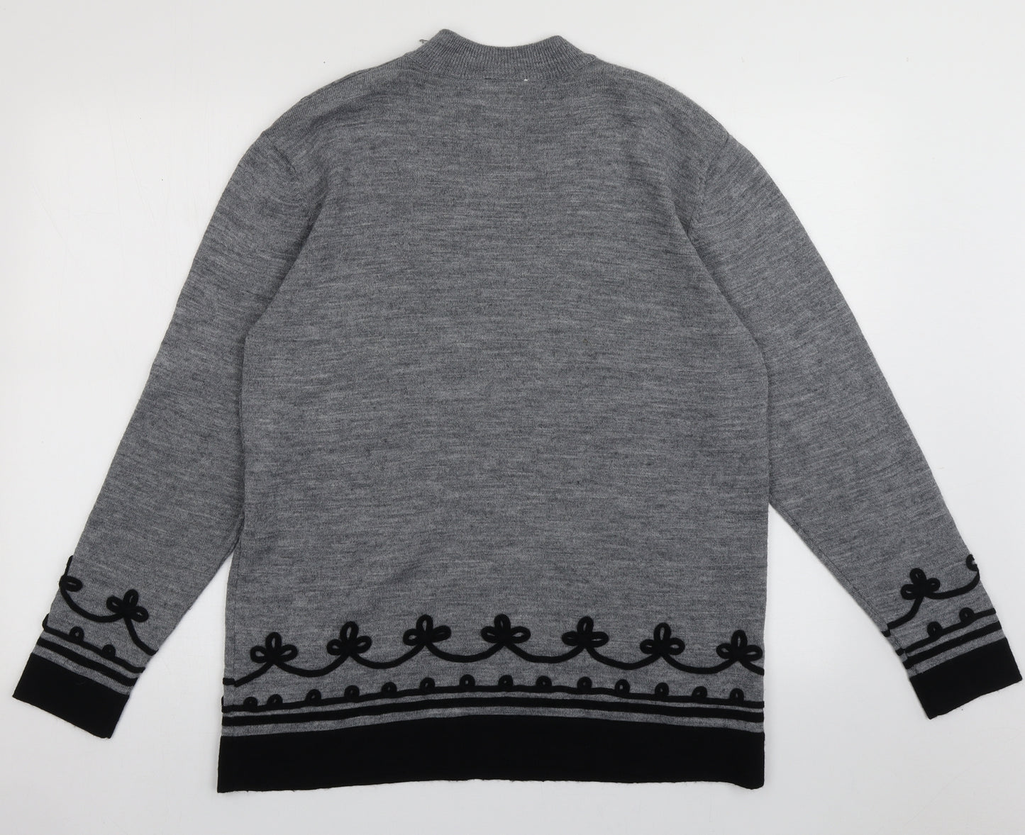 reldan Womens Grey Crew Neck Geometric Acrylic Pullover Jumper Size L