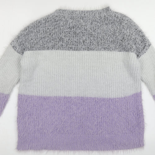 Primark Womens Purple Roll Neck Plaid Nylon Pullover Jumper Size S