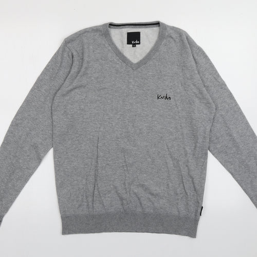 kudo Mens Grey V-Neck  Acrylic Pullover Jumper Size M