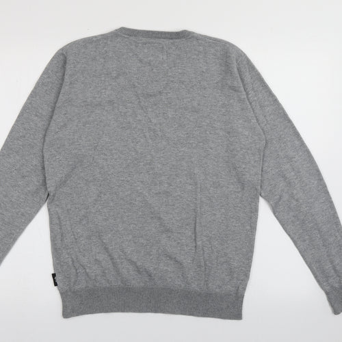 kudo Mens Grey V-Neck  Acrylic Pullover Jumper Size M