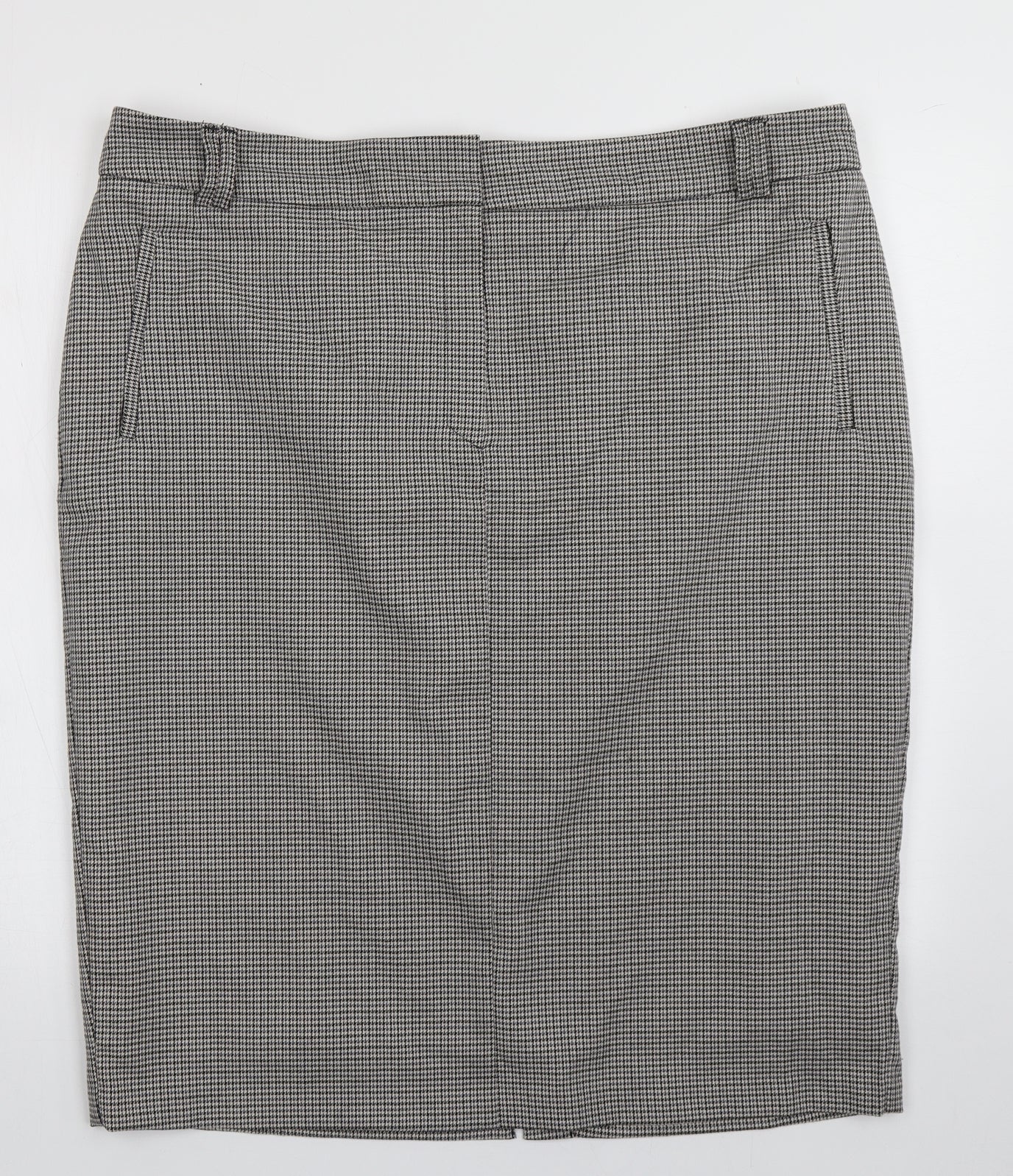 Marks and Spencer Womens Black Geometric Polyester A-Line Skirt Size 20   Hook & Eye