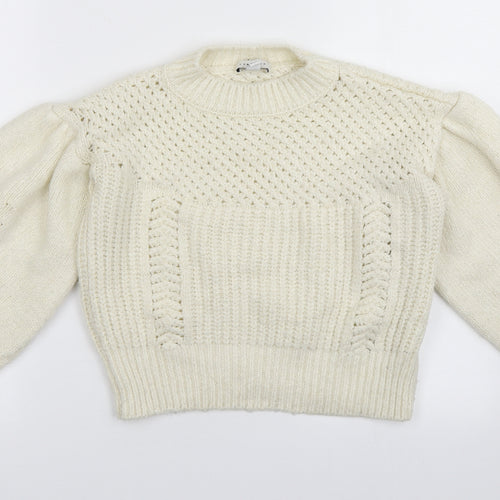 Topshop Womens White Collared Geometric Acrylic Pullover Jumper Size XS
