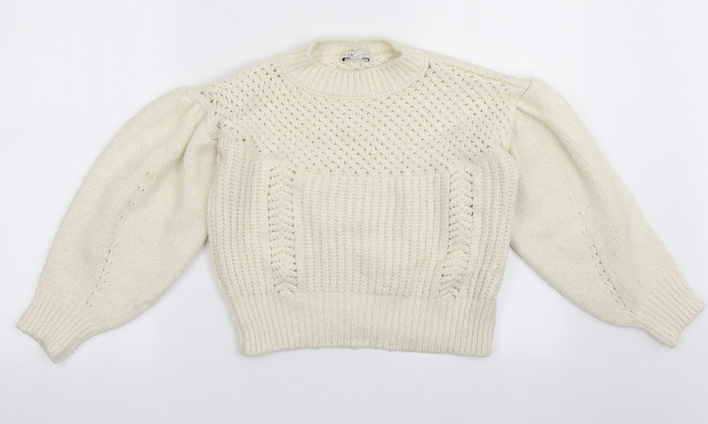 Topshop Womens White Collared Geometric Acrylic Pullover Jumper Size XS