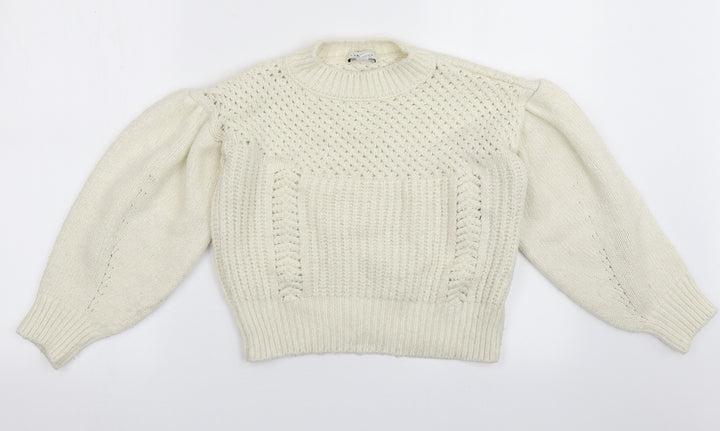 Topshop Womens White Collared Geometric Acrylic Pullover Jumper Size XS