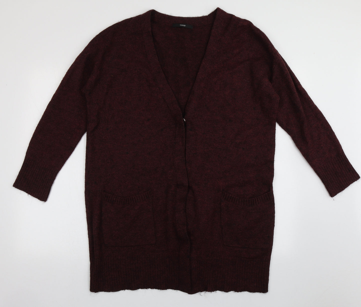 George Womens Red V-Neck  Acrylic Cardigan Jumper Size 18