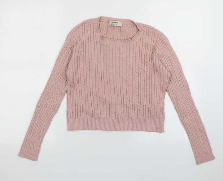 Pull&Bear Womens Pink Geometric Polyester Pullover Sweatshirt Size L Pullover