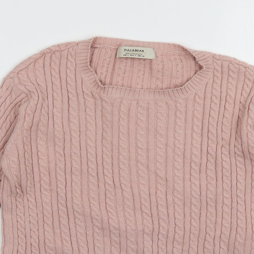 Pull&Bear Womens Pink Geometric Polyester Pullover Sweatshirt Size L  Pullover