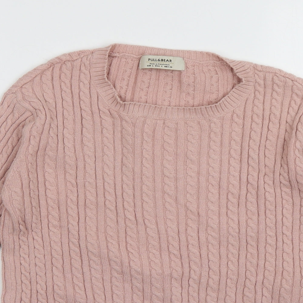 Pull&Bear Womens Pink Geometric Polyester Pullover Sweatshirt Size L  Pullover
