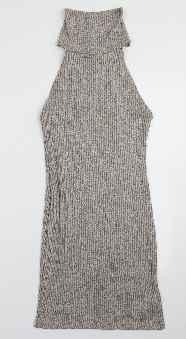 Topshop Womens Brown Polyester A-Line Size 10 High Neck Pullover