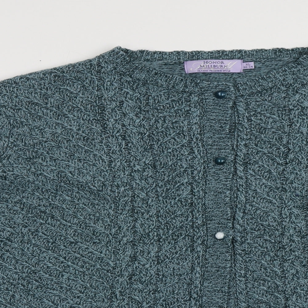 Honor Milburn Womens Blue Crew Neck  Acrylic Cardigan Jumper Size 22