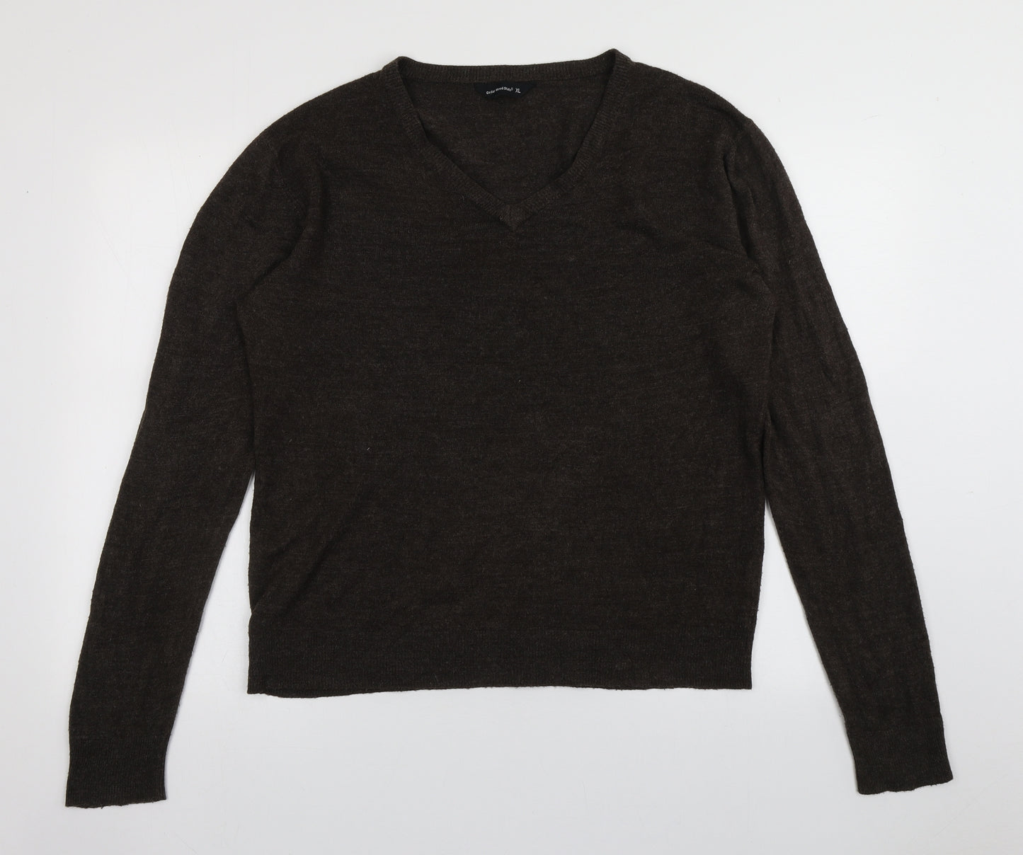 Cedar Wood State Mens Brown V-Neck  Acrylic Pullover Jumper Size XL