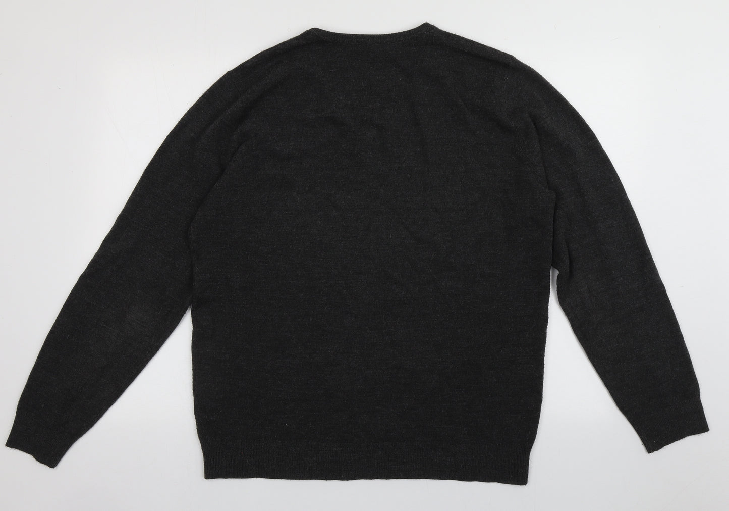 Cedar Wood State Mens Grey V-Neck  Acrylic Pullover Jumper Size L