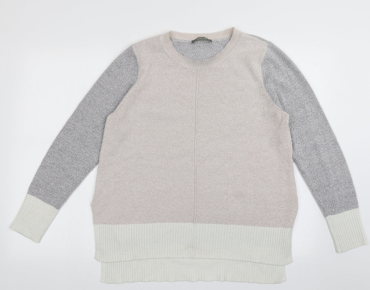Oasis Womens Grey Crew Neck Plaid Acrylic Pullover Jumper Size S
