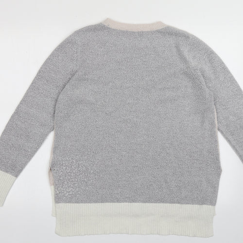 Oasis Womens Grey Crew Neck Plaid Acrylic Pullover Jumper Size S