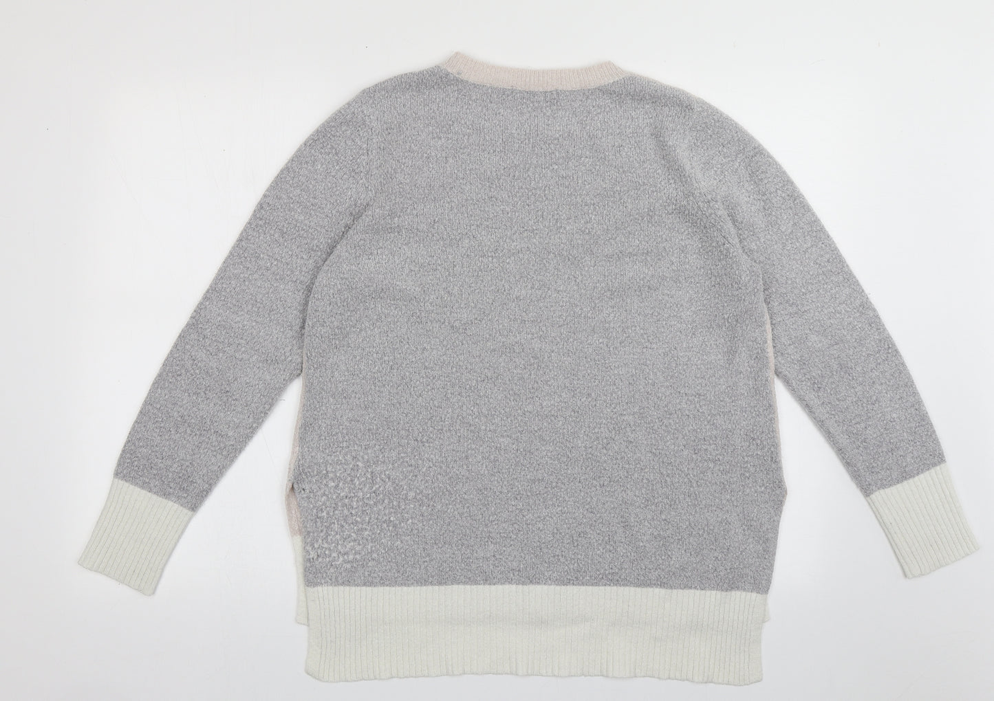 Oasis Womens Grey Crew Neck Plaid Acrylic Pullover Jumper Size S