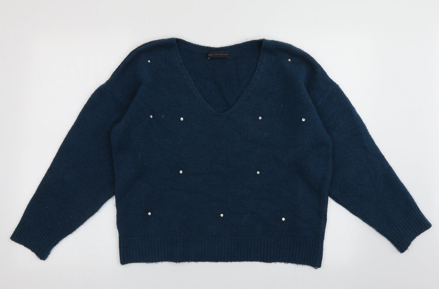 Marks and Spencer Womens Blue V-Neck  Acrylic Pullover Jumper Size 12