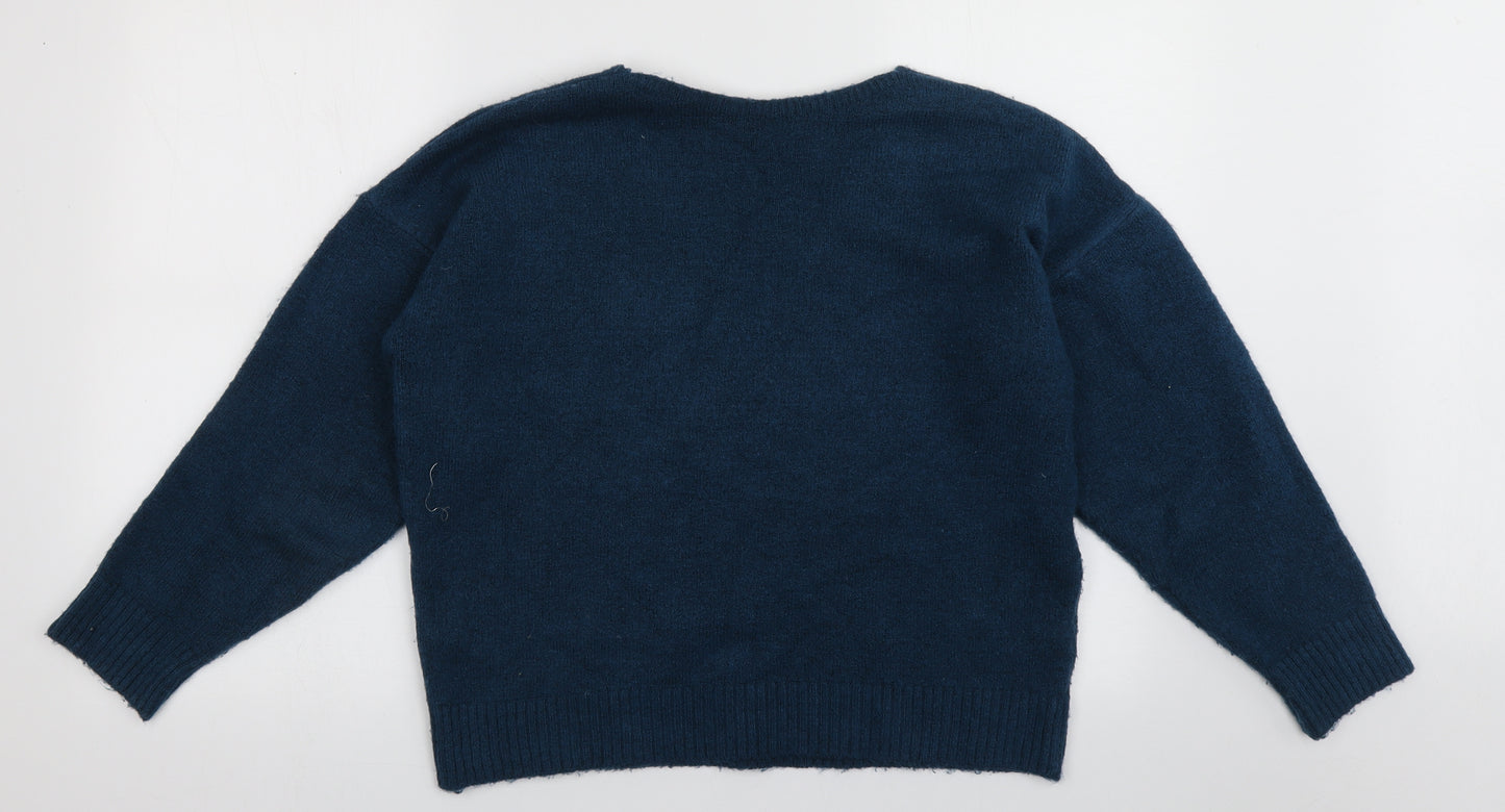Marks and Spencer Womens Blue V-Neck  Acrylic Pullover Jumper Size 12