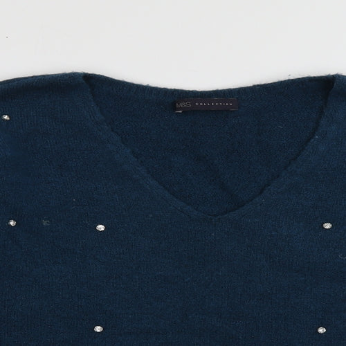 Marks and Spencer Womens Blue V-Neck  Acrylic Pullover Jumper Size 12