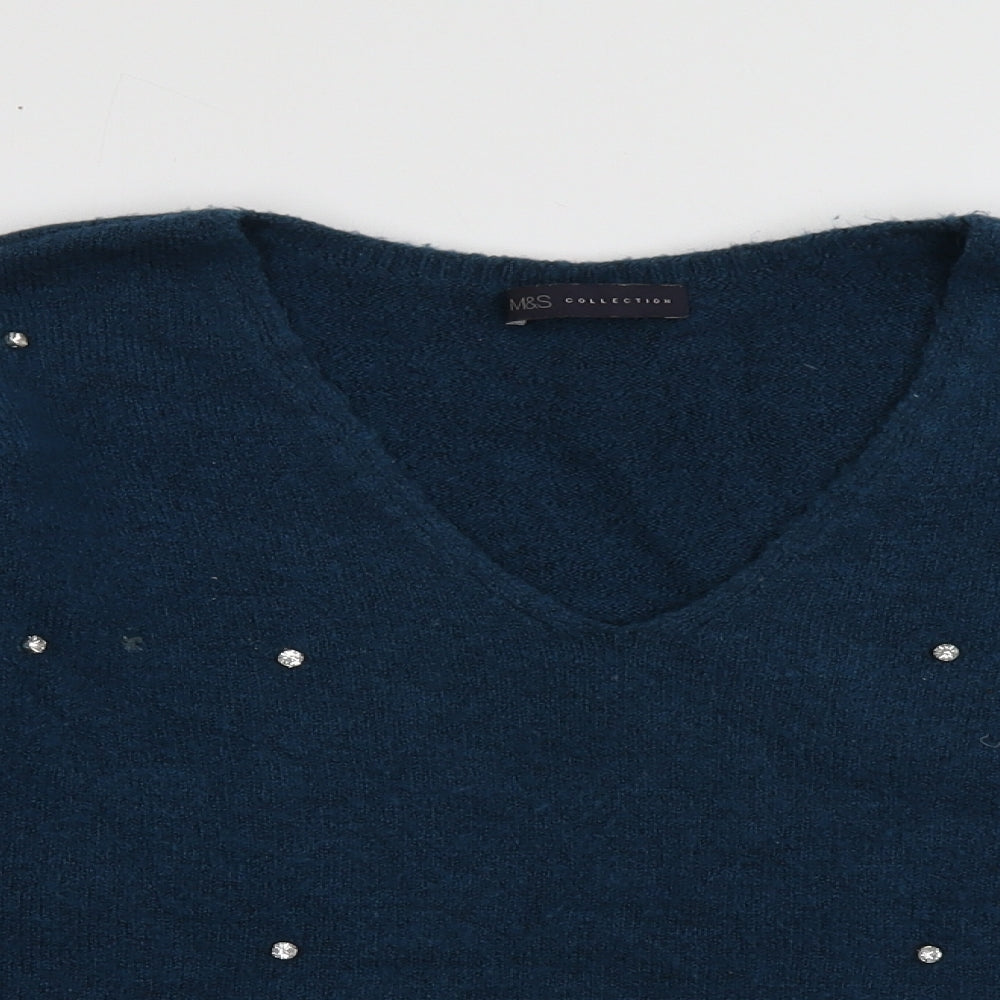 Marks and Spencer Womens Blue V-Neck  Acrylic Pullover Jumper Size 12