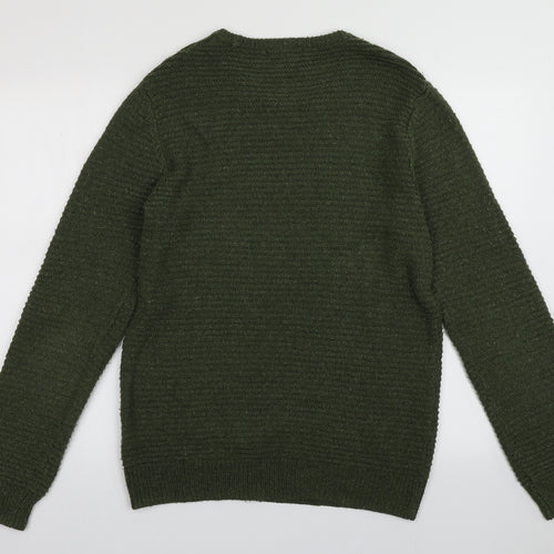 Cedar Wood State Mens Green Crew Neck  Acrylic Pullover Jumper Size M