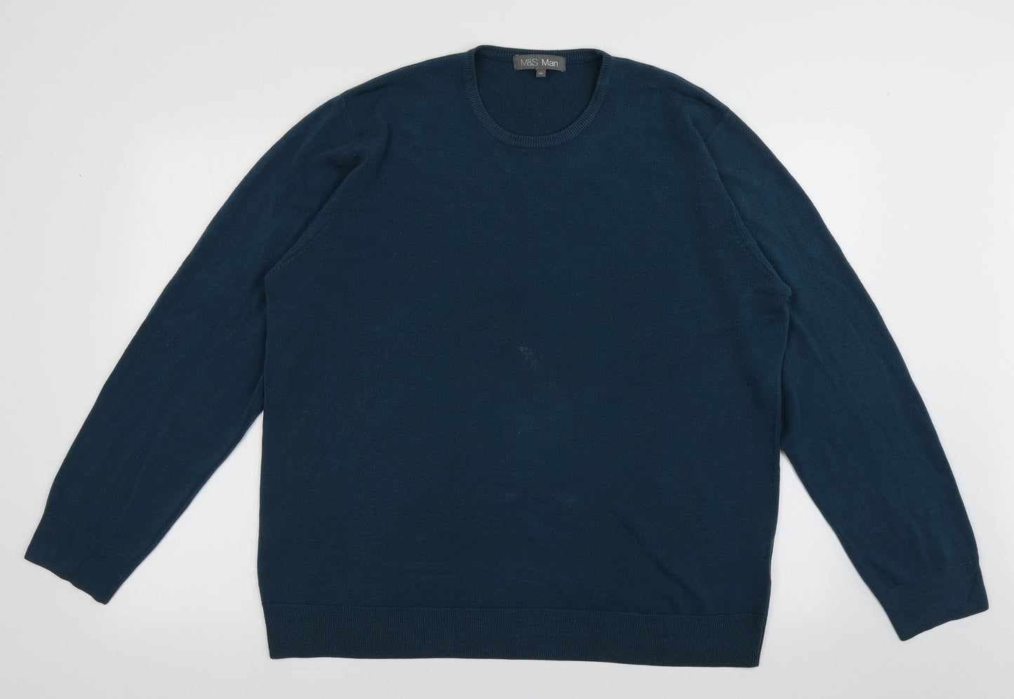 Marks and Spencer Mens Blue Crew Neck  Acrylic Pullover Jumper Size XL