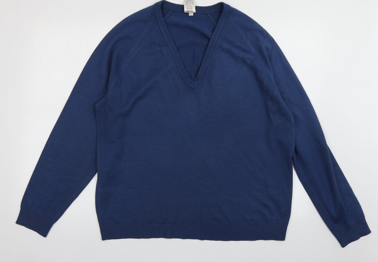 Marks and Spencer Mens Blue V-Neck  Acrylic Pullover Jumper Size XL