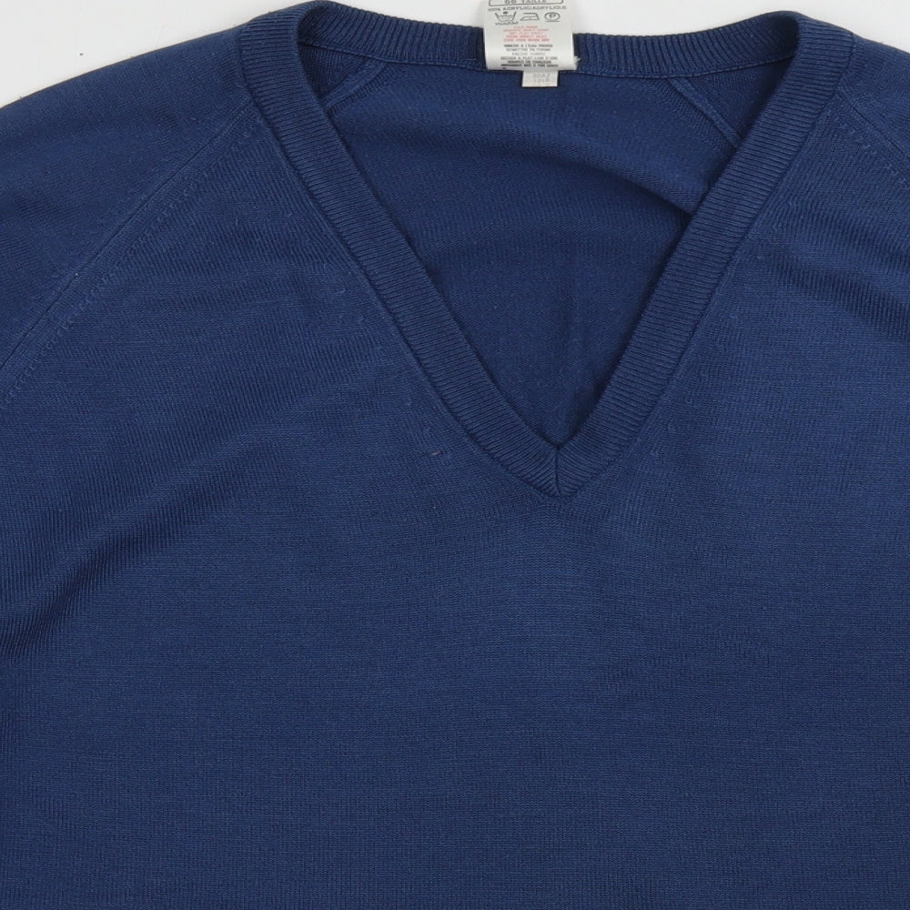 Marks and Spencer Mens Blue V-Neck  Acrylic Pullover Jumper Size XL