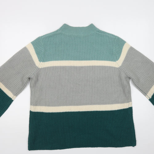 Pep & Co Womens Green Crew Neck Striped Acrylic Pullover Jumper Size XL