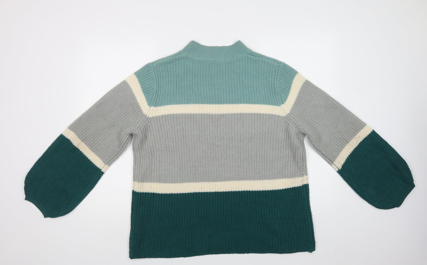 Pep & Co Womens Green Crew Neck Striped Acrylic Pullover Jumper Size XL