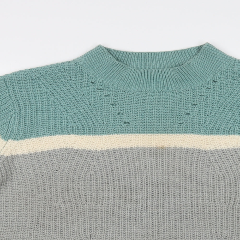 Pep & Co Womens Green Crew Neck Striped Acrylic Pullover Jumper Size XL