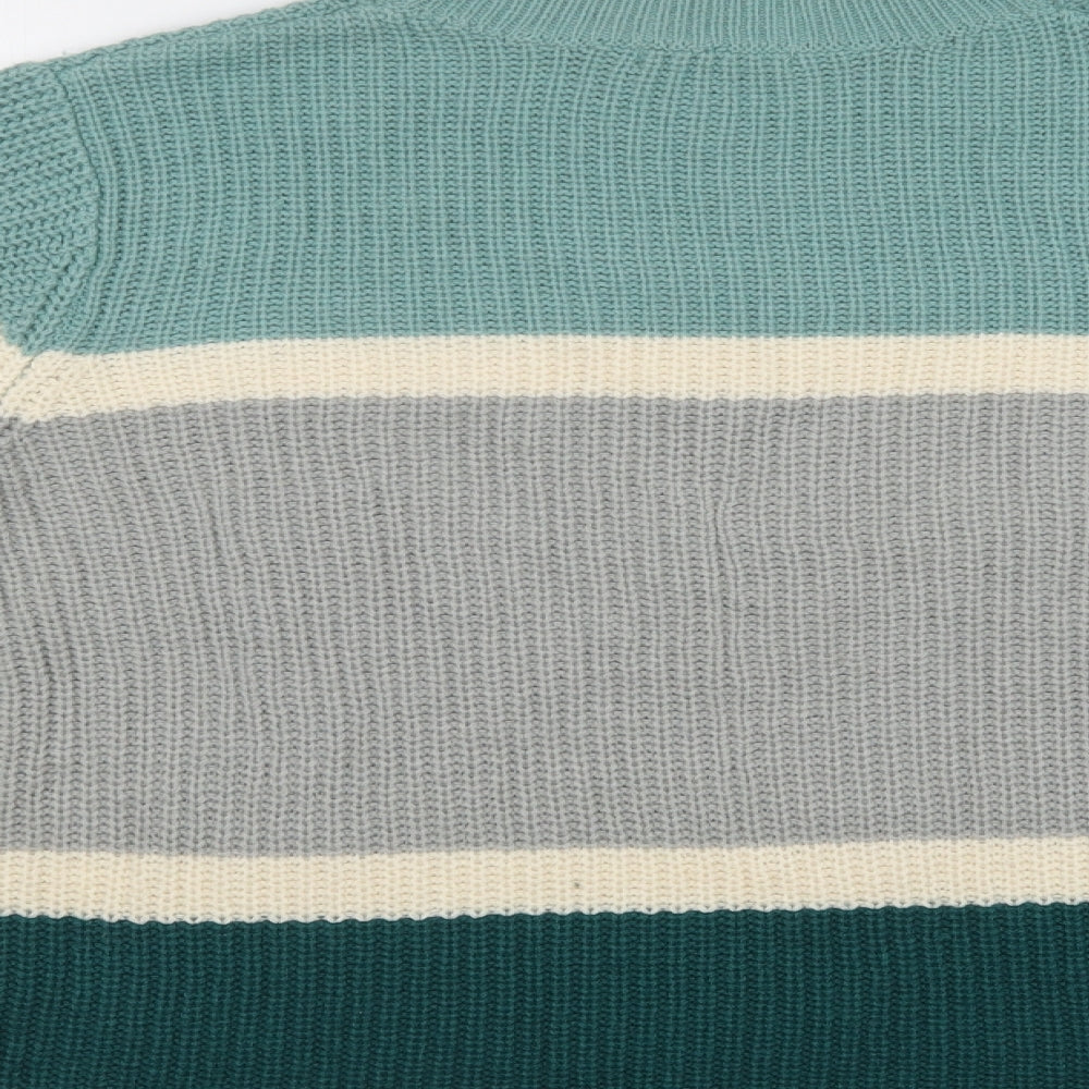 Pep & Co Womens Green Crew Neck Striped Acrylic Pullover Jumper Size XL