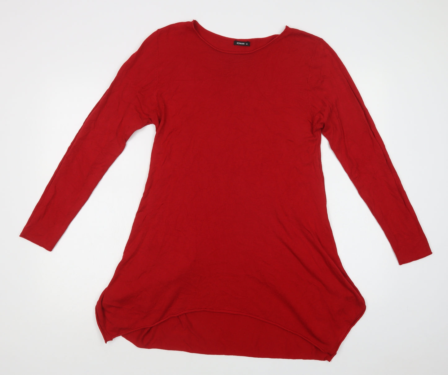 Roman Womens Red Round Neck  Viscose Tunic Jumper Size 12