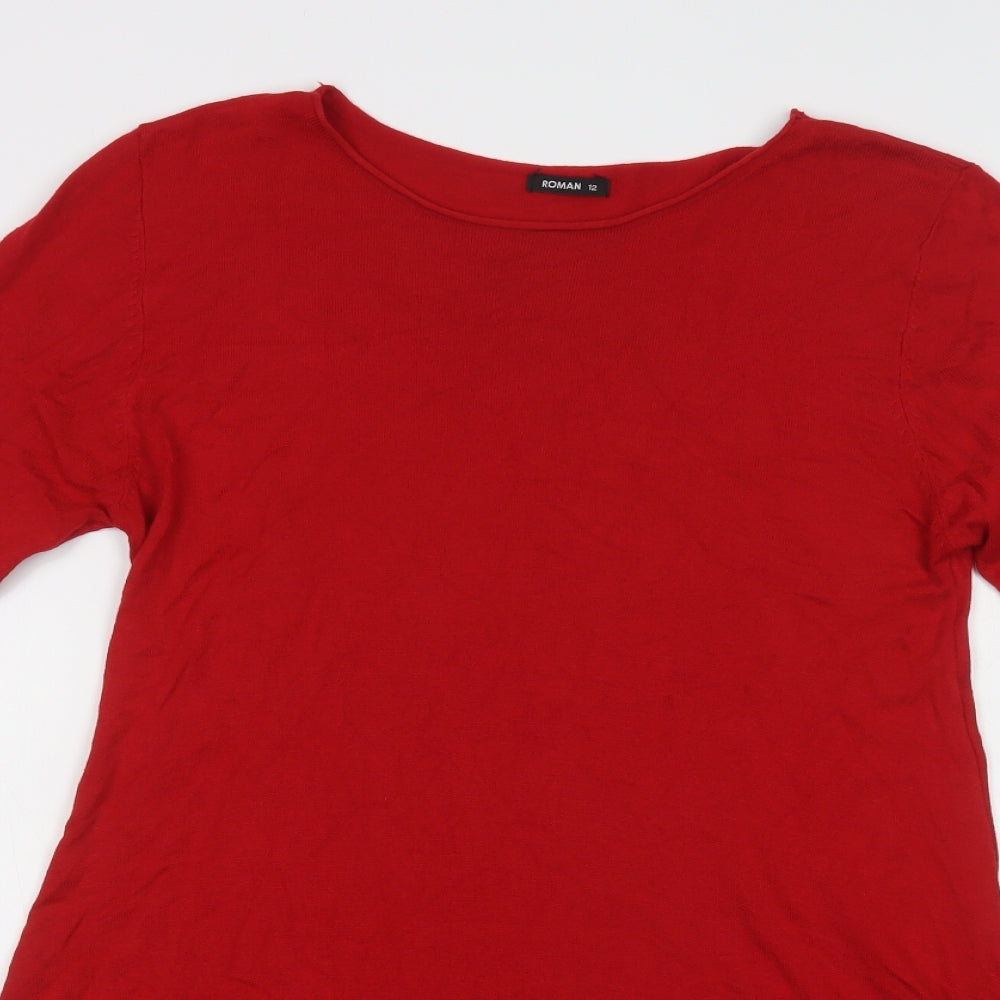 Roman Womens Red Round Neck  Viscose Tunic Jumper Size 12