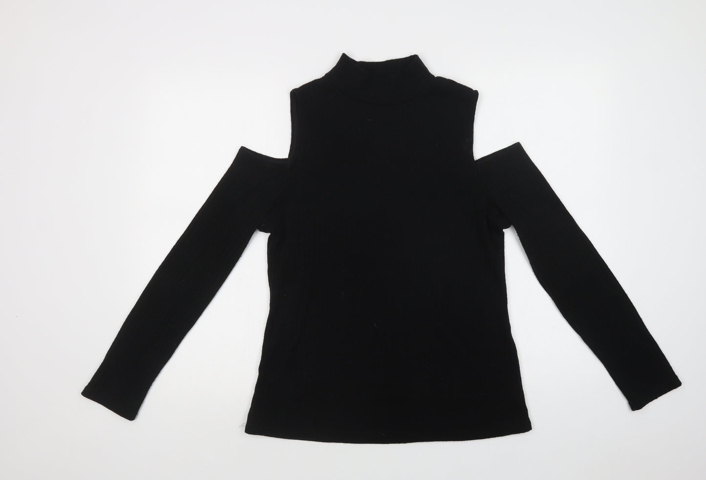 Preworn Womens Black Mock Neck  Polyester Pullover Jumper Size M   - Cold Shoulder