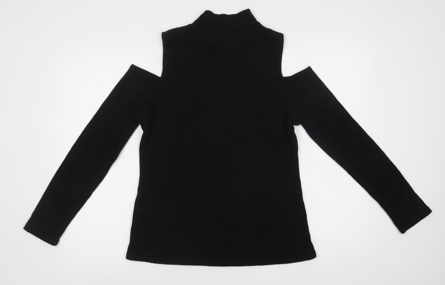 Preworn Womens Black Mock Neck  Polyester Pullover Jumper Size M   - Cold Shoulder
