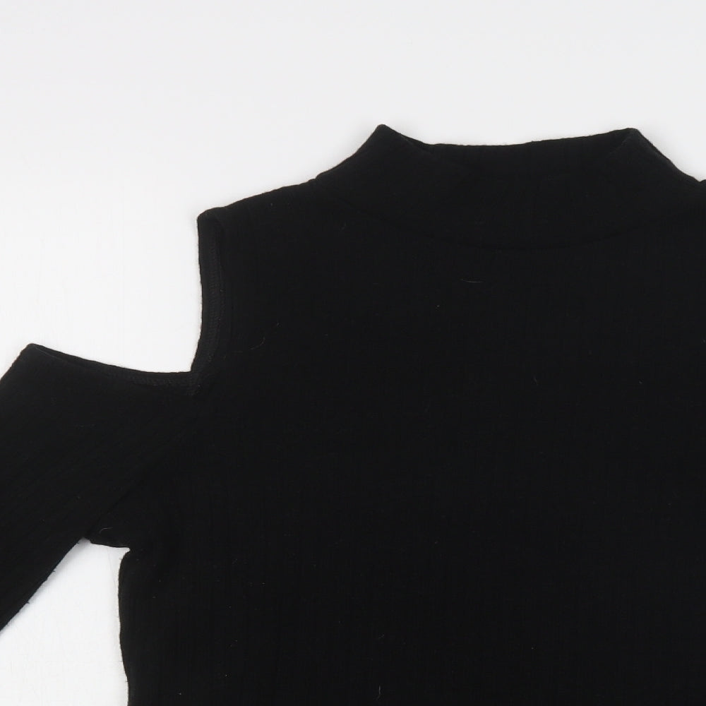 Preworn Womens Black Mock Neck  Polyester Pullover Jumper Size M   - Cold Shoulder