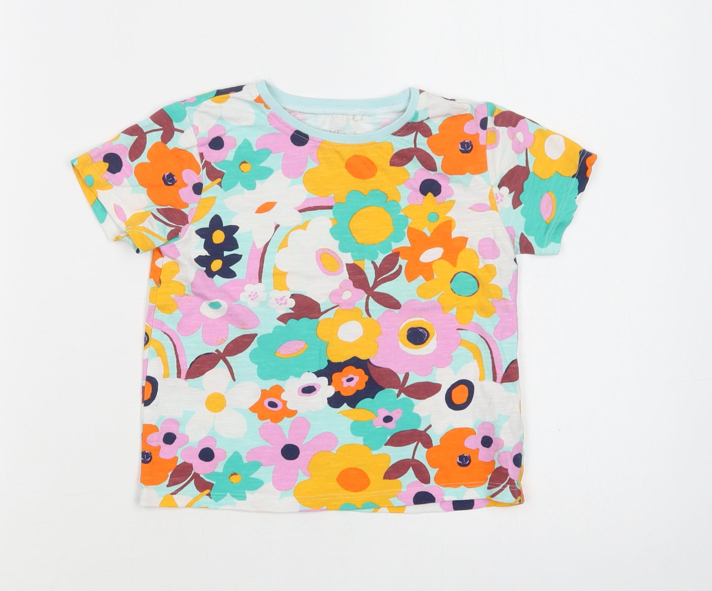 NEXT Girls Multicoloured Floral Cotton Basic T-Shirt Size 2-3 Years Crew Neck