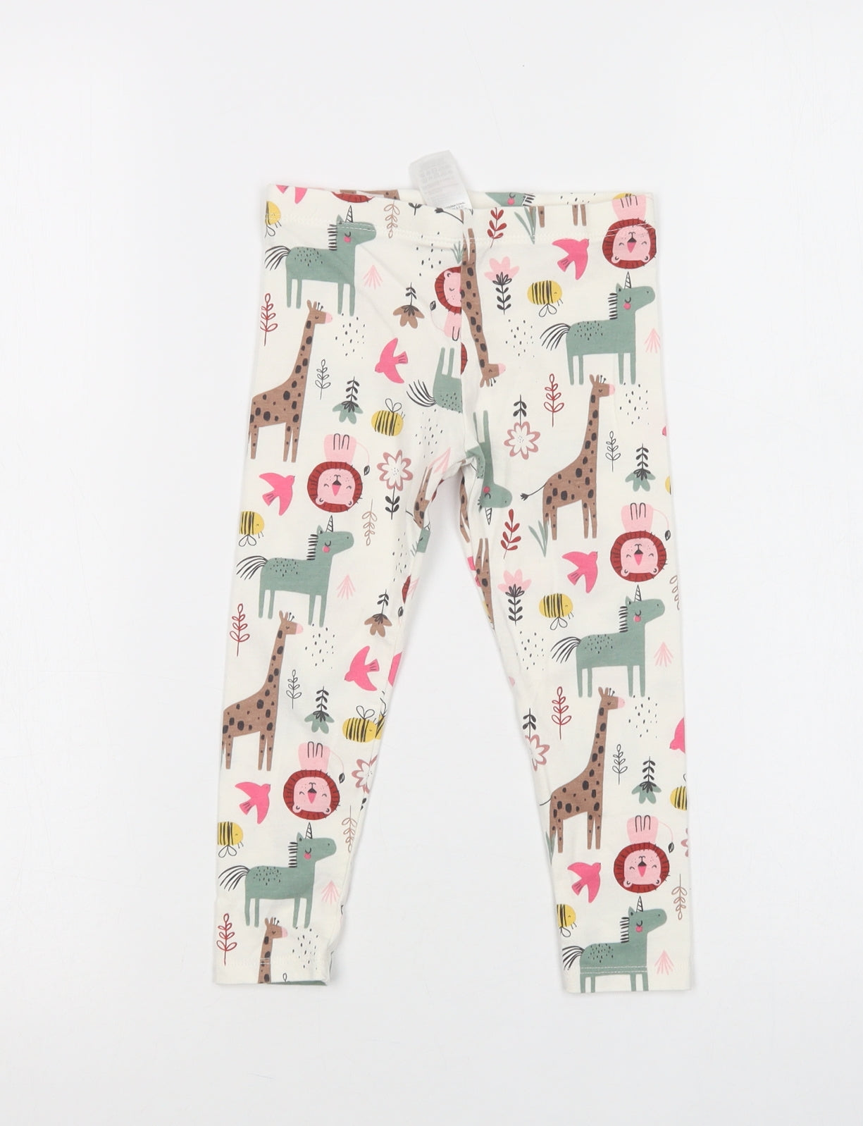 F&F Girls White Floral Cotton Jegging Trousers Size 2-3 Years  Regular  - Cute Animals Print