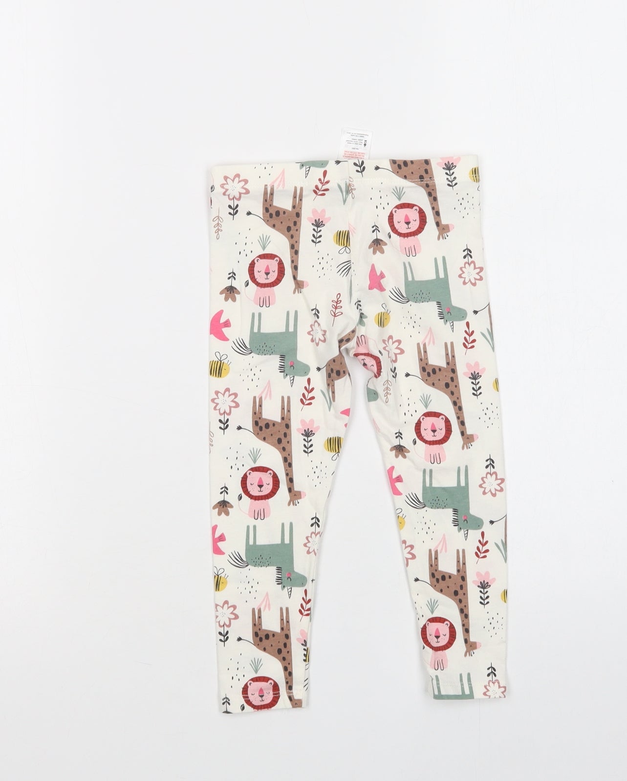 F&F Girls White Floral Cotton Jegging Trousers Size 2-3 Years  Regular  - Cute Animals Print