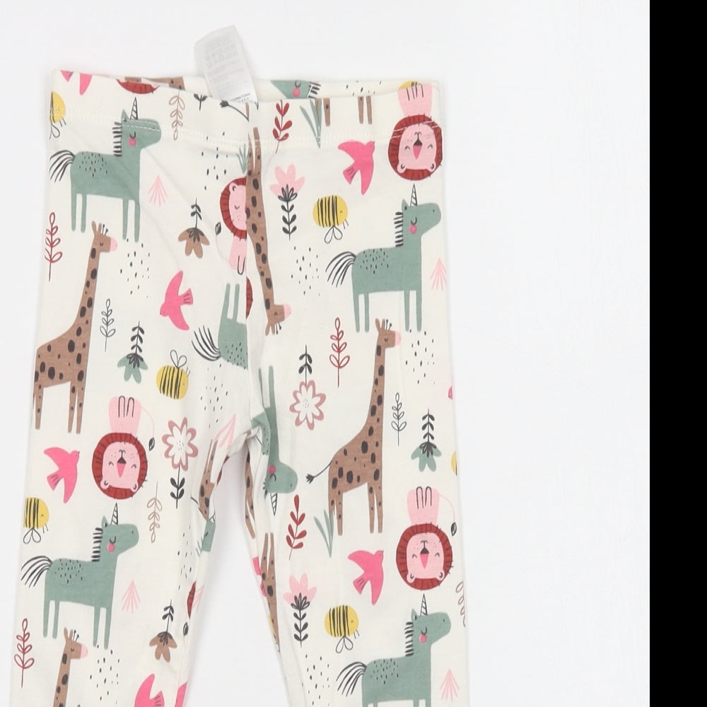 F&F Girls White Floral Cotton Jegging Trousers Size 2-3 Years  Regular  - Cute Animals Print