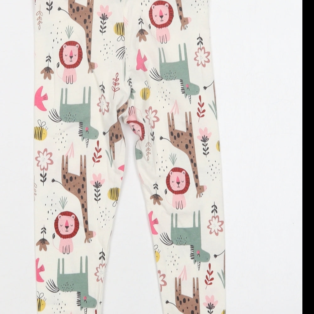 F&F Girls White Floral Cotton Jegging Trousers Size 2-3 Years  Regular  - Cute Animals Print