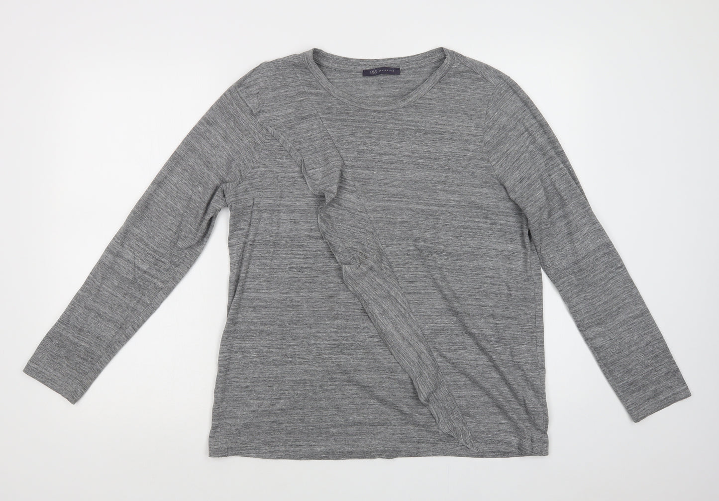 M&S Womens Grey  Polyacrylate Fibre Basic Blouse Size 16 Crew Neck